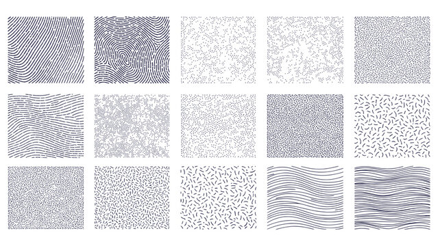 Twelve Seamless Abstract Geometric Patterns Vector Collection Stipple Fingerprint Wavy Line Textures