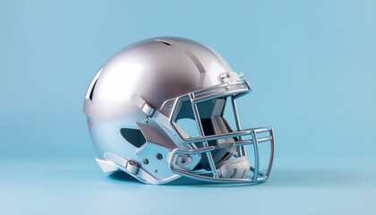 Fototapeta premium Silver American Football Helmet on Blue Background