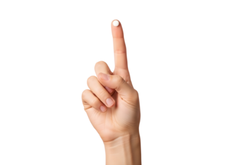 A hand pointing upwards with index finger extended isolated on transparent background