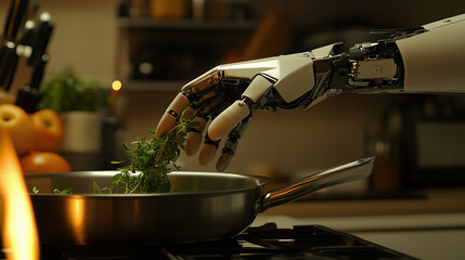 Artificially intelligent robotic arm assists in cooking with precise herbal placement