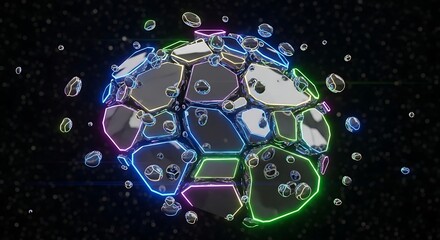 A global communication technology network glows like a blue sphere of light across the world map as a digital business science illustration set against the starry night of the deep space universe