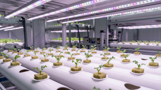 Smart Vertical Farming Infrastructure with Precision Nutrient Pipes and Rockwool Seedlings