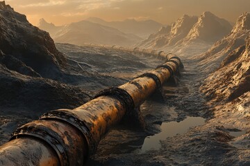 Industrial Pipeline Through Serene Landscape Under Dusk Light
