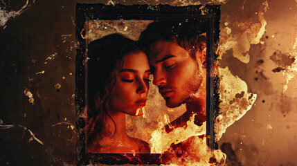 Couple sharing intimate rainy moment, Tender couple sheltered from rain in cozy cafe