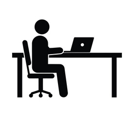 Fototapeta premium Simple silhouette of a person sitting at a desk working on a laptop computer