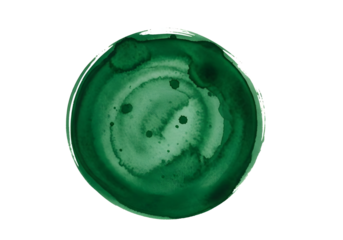 Dark green watercolor circle isolated on transparent background with soft edges