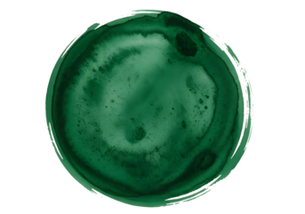 Dark green watercolor circle isolated on transparent background with soft edges