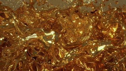 Golden Liquid Moves With Bubbles in a Close-Up View Showing Motion and Texture