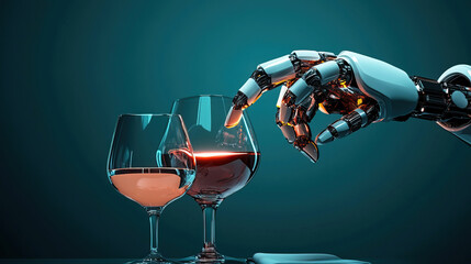 Hightech robotic sommelier gracefully pouring wine into crystal glasses