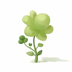 Bright green cartoon plant with round leaves and petals
