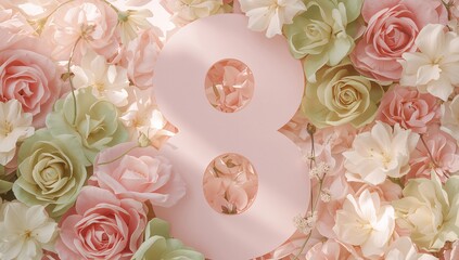 Colorful Design Element Surrounded by Pink Flowers in a Bright Garden Setting in Springtime