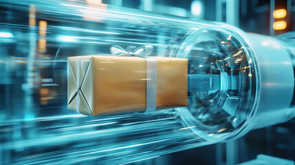 Innovative miniature packaging with luminous highlights and digital environment