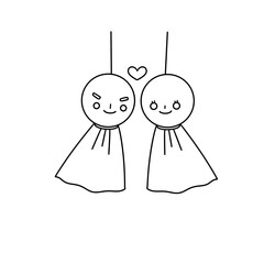 Two cartoon characters are holding hands and smiling