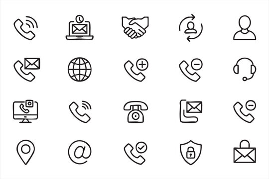 Customer support line icons for contact center dashboards, help desk software