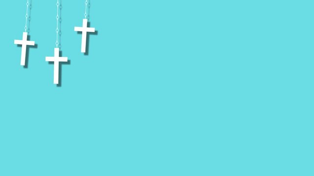 Religious cross necklace Flutter Sway abstract backdrop 4K with blue background seamless Loop good Friday concept art copy space