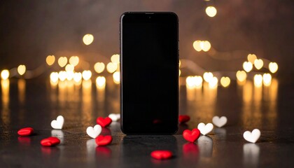 Smartphone with glowing heart lights in bokeh ambiance blending digital connection and romantic emotion