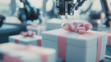 Robotic conveyor system swiftly processes parcels under vibrant lighting