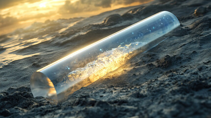 Shimmering mineral capsule rests upon scorched volcanic landscape with fractured surfaces