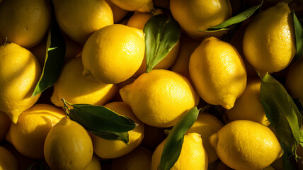 Fresh lemons with leaves as a background