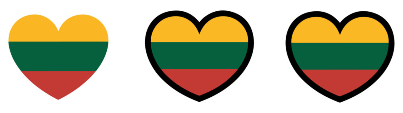 lithuania flag heart shape vector set