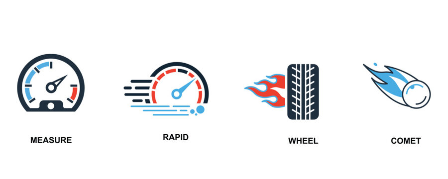 Speed measurement and fast performance vector icon collection for racing themes