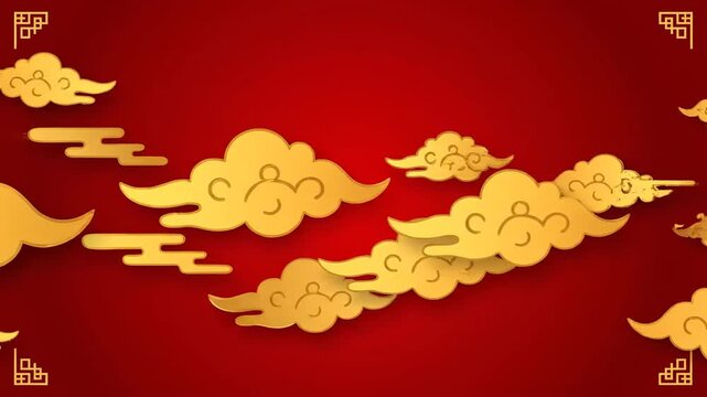 Golden Clouds on Red Background Animation.