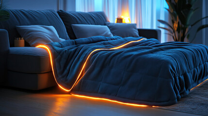 Vibrant neon lights accentuate plush interior design with relaxed atmosphere