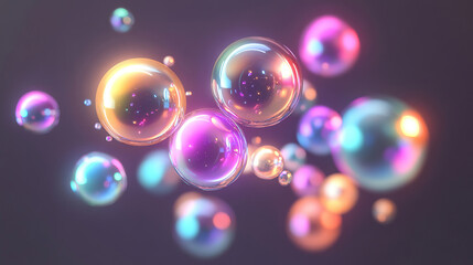 Vivid translucent orbs floating amidst shimmering metallic spheres in surreal environment