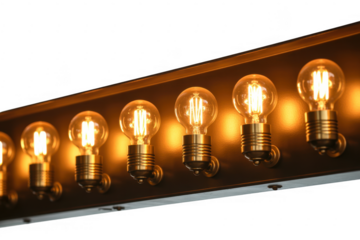 Row of glowing light bulbs electricity isolated on a transparent background