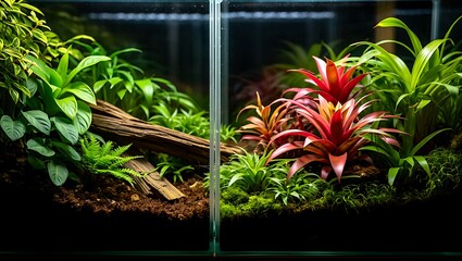 Obraz premium Vibrant Bromeliad Plant in Lush Indoor Garden Display