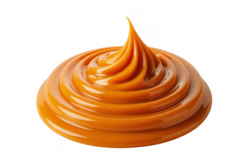 Swirl of orange sauce or caramel isolated isolated on a transparent background