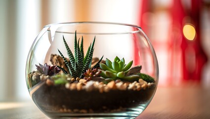 Obraz premium Beautiful Succulent Terrarium on Wooden Table