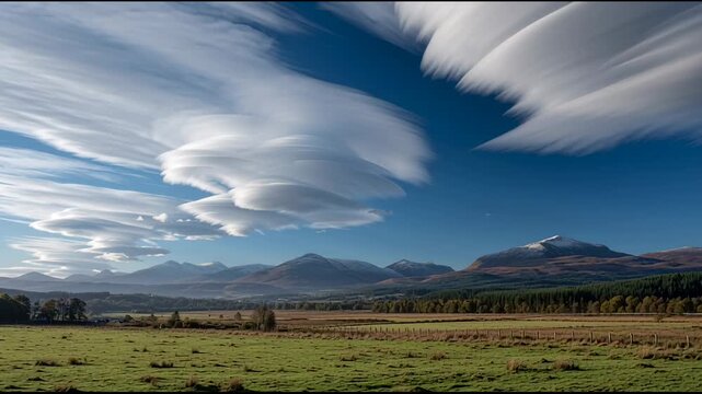 Kelvin helmholtz cloud waves forming dramatic rolling patterns over scotland creating a rare atmospheric sky phenomenon