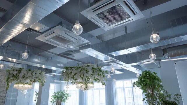 Sensorregulated ventilation system in a salon environment dynamically adjusting airflow based on air quality levels for enhanced safety and health.