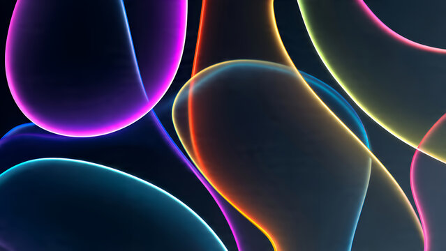 Vibrant neon shapes in dark background for modern design