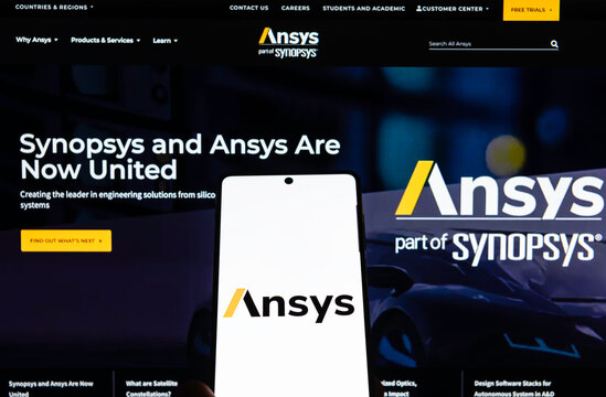 Ansys logo on smartphone infront of their website.  Link&ouml;ping, &Ouml;sterg&ouml;tland, Sweden. 01-19-2026.