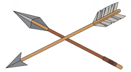Crossed Arrows with Brown Shafts and Gray Tips white feathers isolated on a transparent background