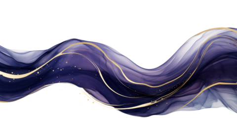abstract dark purple wave of purple watercolor texture with golden luxury lines isolated on white or transparent png