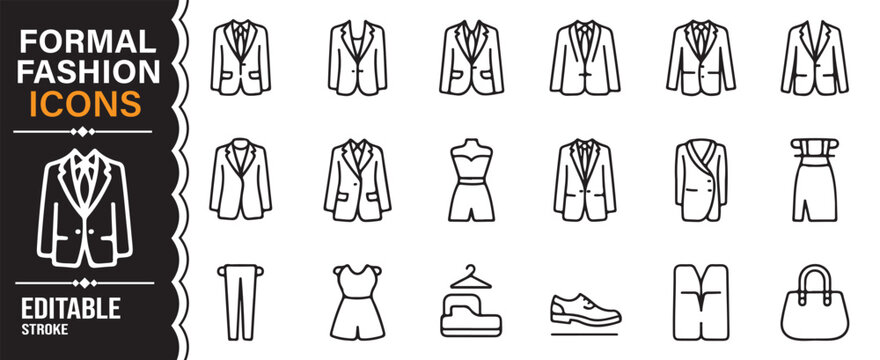 Business suits and formal apparel symbols icon set