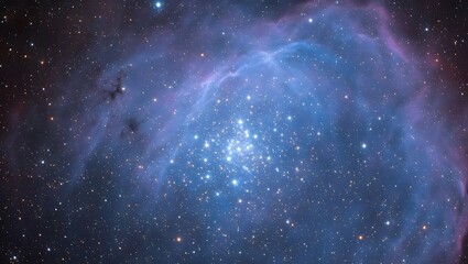 Vibrant star cluster in a stunning blue nebula with purple cosmic clouds