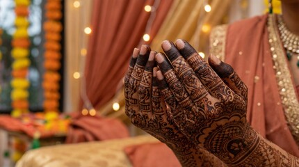 Intricate Henna Design on Hands at Indian Celebration