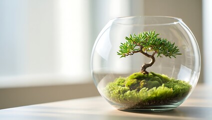 Obraz premium Miniature Bonsai Tree in Glass Terrarium Decoration