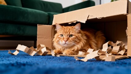 Orange cat in cardboard box