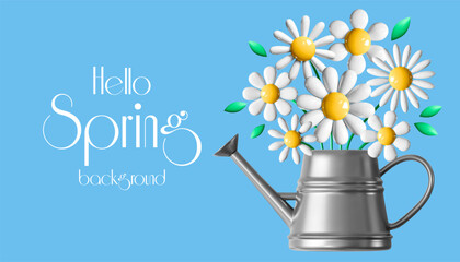 3d spring flower white daisy background vector banner