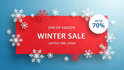 Red rectangle with winter sale text and snowflakes 1