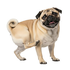 Obraz premium Various dog species and breeds like the pug shown here, standing on hind legs, showcasing different dog behaviors in a studio setting, captured in a clear, 29.png style