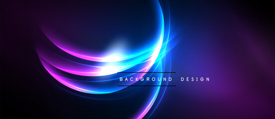 Naklejka premium Abstract vibrant waves, blue, purple hues. Bright light center creates dynamic visual effect. Modern design element.
