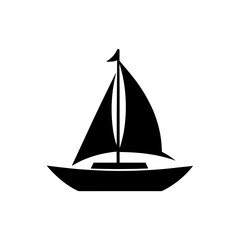 A minimalist black sailboat icon on a white background