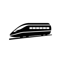 A sleek black bullet train speeding along a track in a minimalist vector illustration