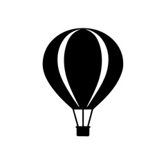 A minimalist black hot air balloon vector graphic floating in the air